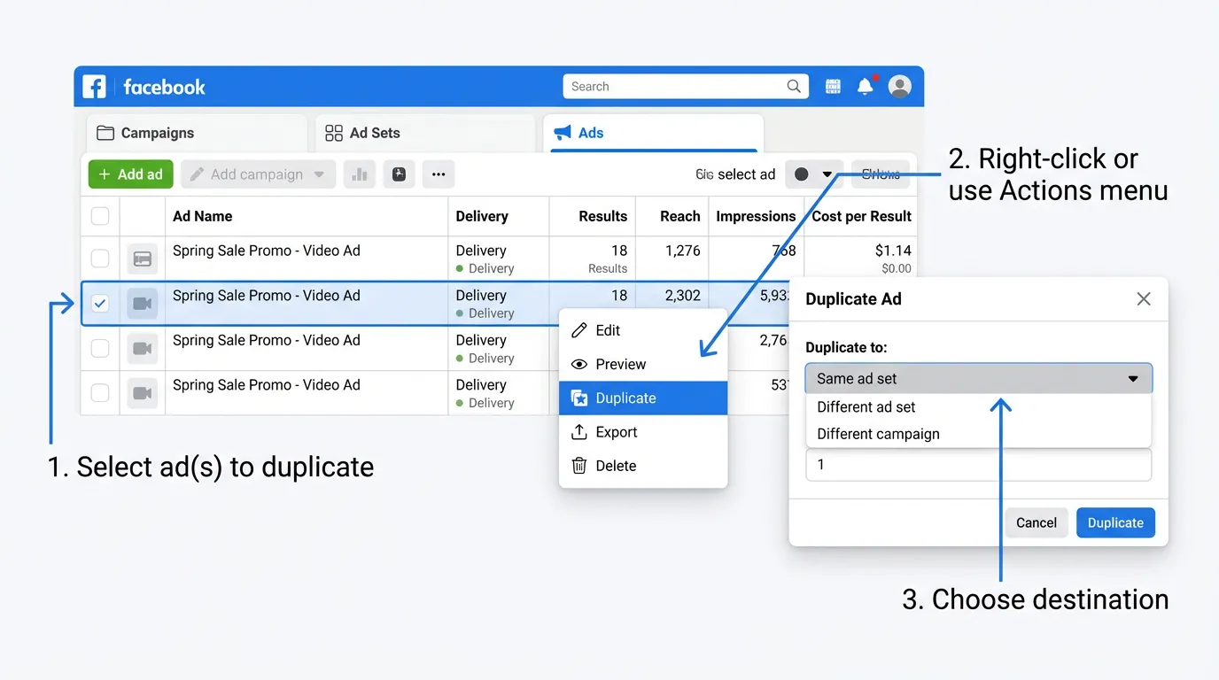 How to Duplicate Ads in Facebook Ads Manager